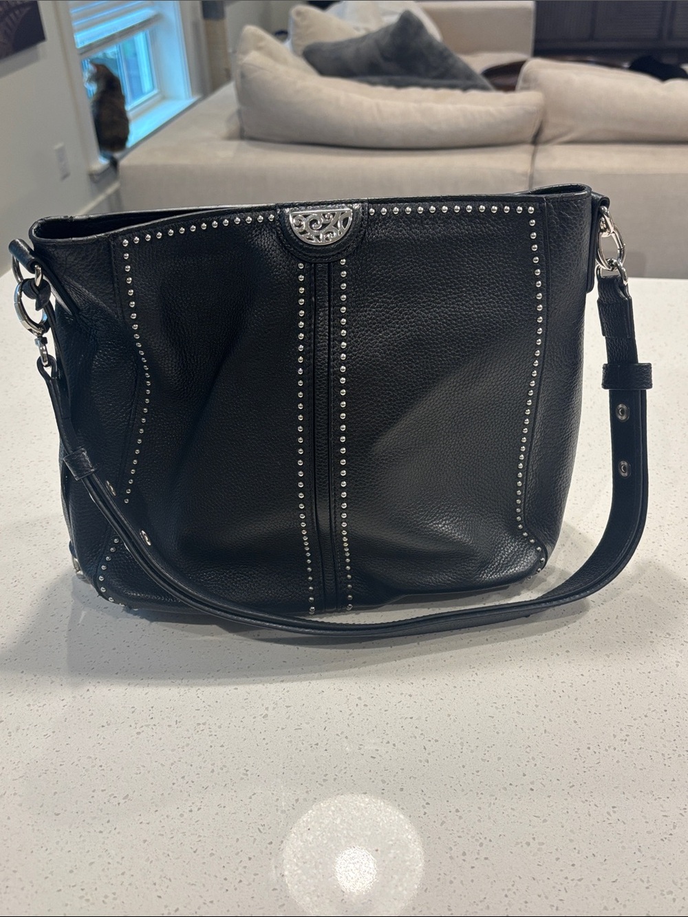 Brighton Pretty Tough Convertible Shoulder Bag Black Pebbled Leather